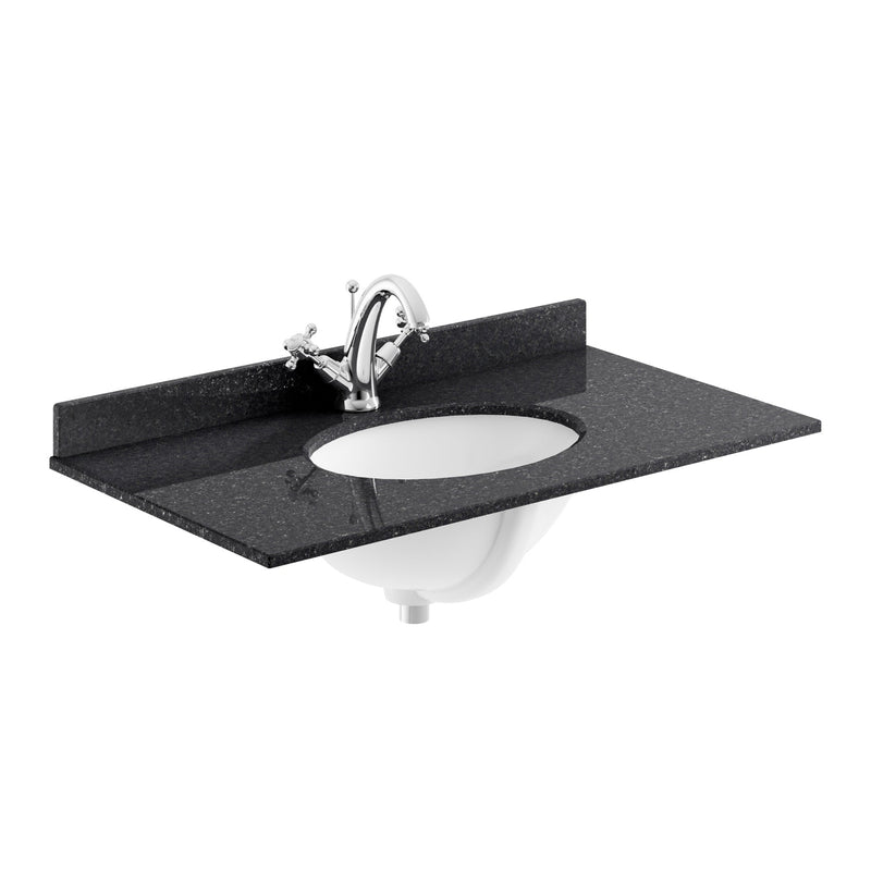 Classique 800mm Wall Hung Vanity Unit With 1 Drawer With Black Marble Worktop With Round Basin - Soft Black