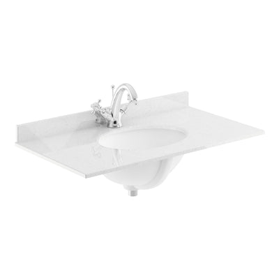 Classique 800mm Wall Hung Vanity Unit With 1 Drawer With White Marble Worktop With Round Basin - Satin Green