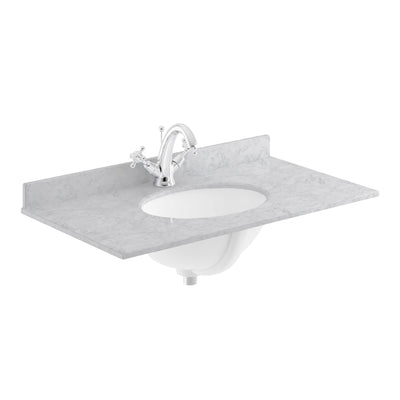 Classique 800mm Wall Hung Vanity Unit With 1 Drawer With Grey Marble Worktop With Round Basin - Satin White