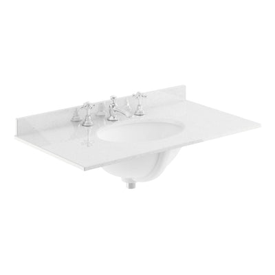 Classique 800mm Wall Hung Vanity Unit With 1 Drawer With White Marble Worktop With Round Basin - Satin Green