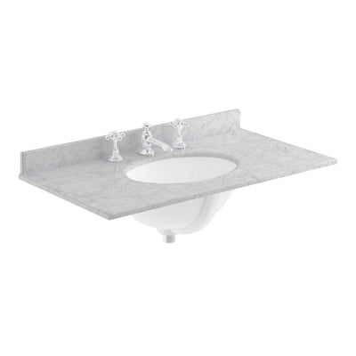 Classique 800mm Wall Hung Vanity Unit With 1 Drawer With Grey Marble Worktop With Round Basin - Satin White