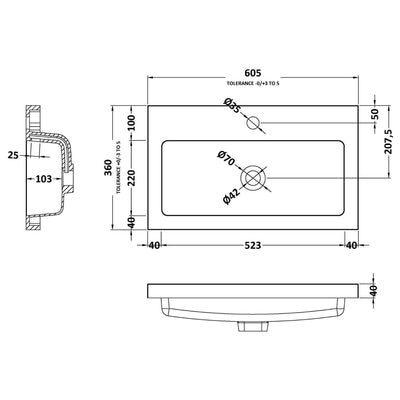 Lana Compact 600mm Floorstanding 2 Door Vanity Unit & Basin - Bleached Oak