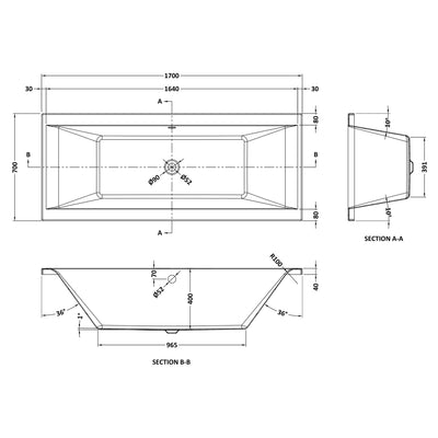 Eternalite Reinforced Square Double Ended Bath - 1700 x 700mm