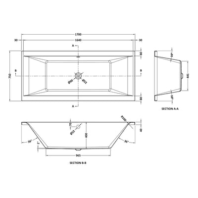 Eternalite Reinforced Square Double Ended Bath - 1700 x 750mm