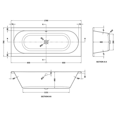 Eternalite Reinforced Round Double Ended Bath - 1700 x 700mm