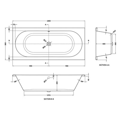Eternalite Reinforced Round Double Ended Bath - 1800 x 800mm