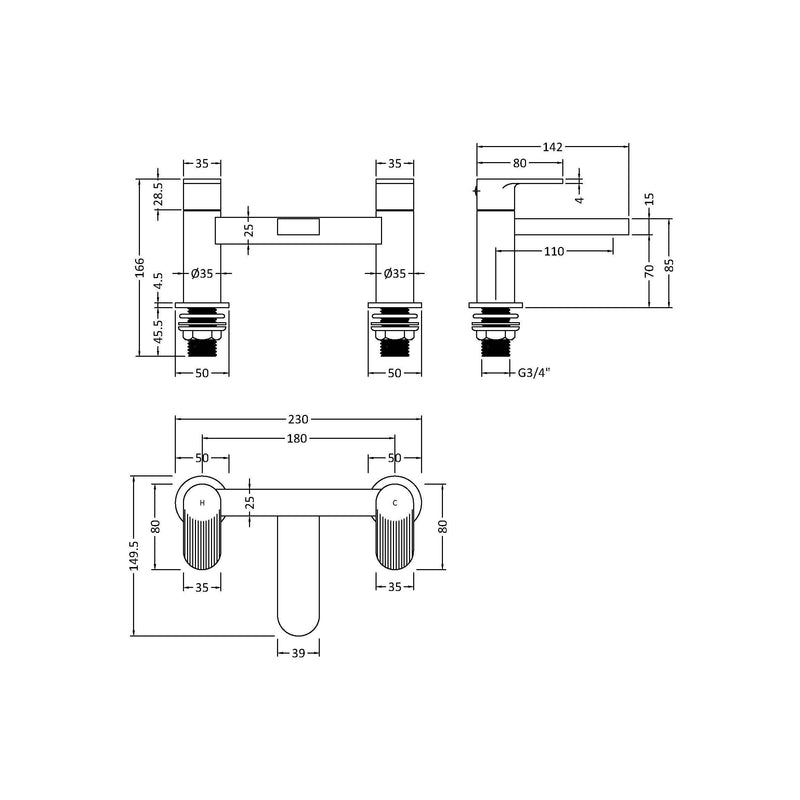 Capri Fluted Matt Black Bath Filler Tap