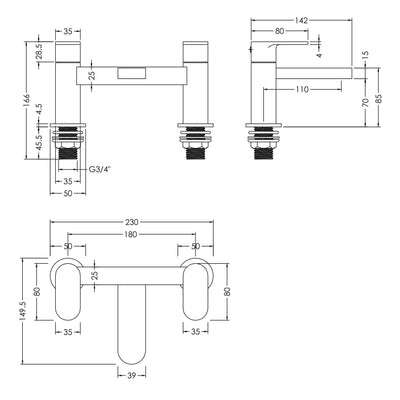 Capri Brushed Brass Bath Filler Tap