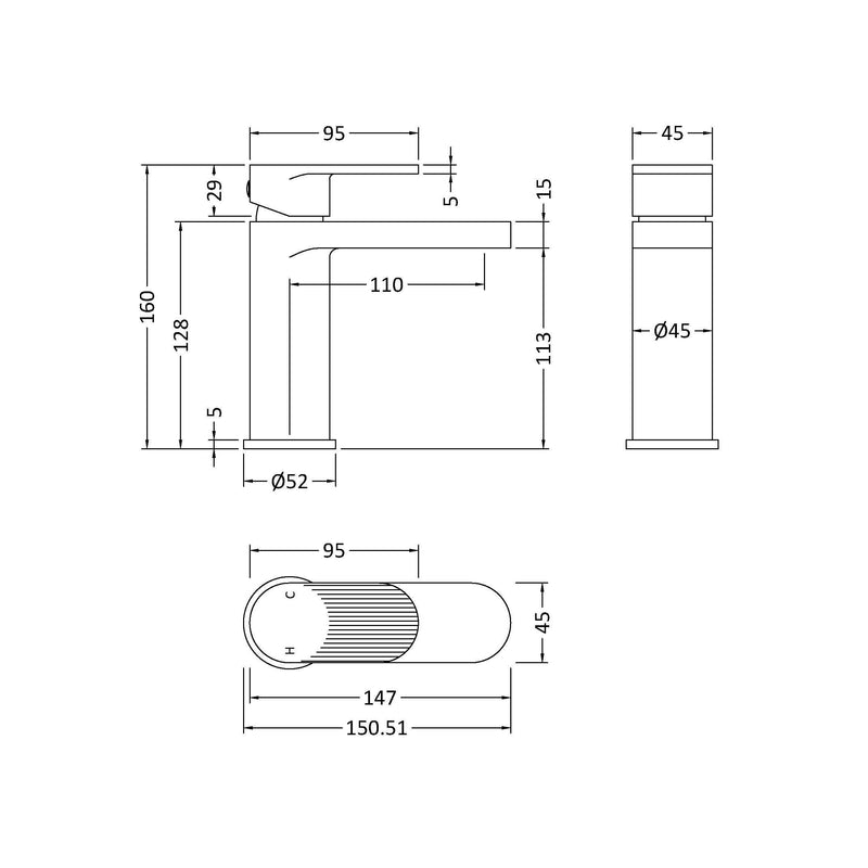 Capri Fluted Brushed Brass Basin Mixer Tap With Push Button Waste