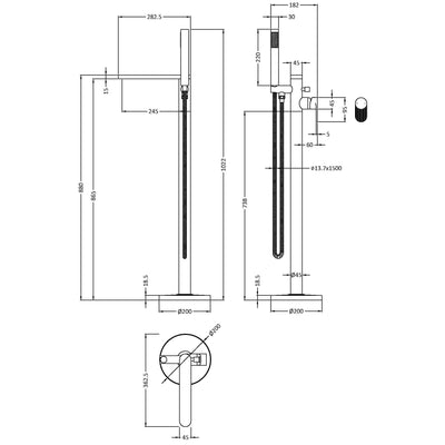 Capri Fluted Brushed Brass Freestanding Bath Shower Mixer Tap