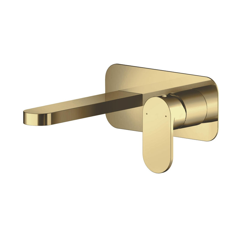 Capri Brushed Brass Wall Mounted 2 Tap Hole Basin Mixer Tap With Plate