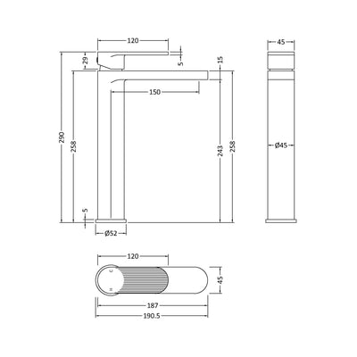 Capri Fluted Brushed Brass Tall Basin Mixer Tap