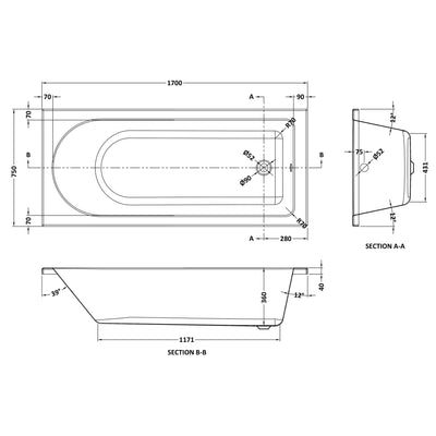 Eternalite Reinforced Round Single Ended Bath - 1700 x 750mm