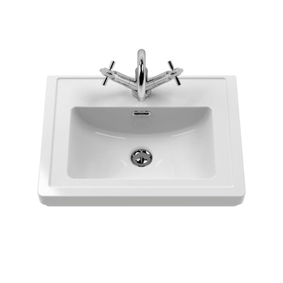 Classique 500mm Wall Hung Vanity Unit With 1 Drawer With Fireclay Basin - Satin White