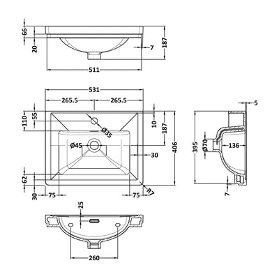 Classique 500mm Floor Standing Vanity Unit With 2 Doors With Fireclay Basin - Satin White