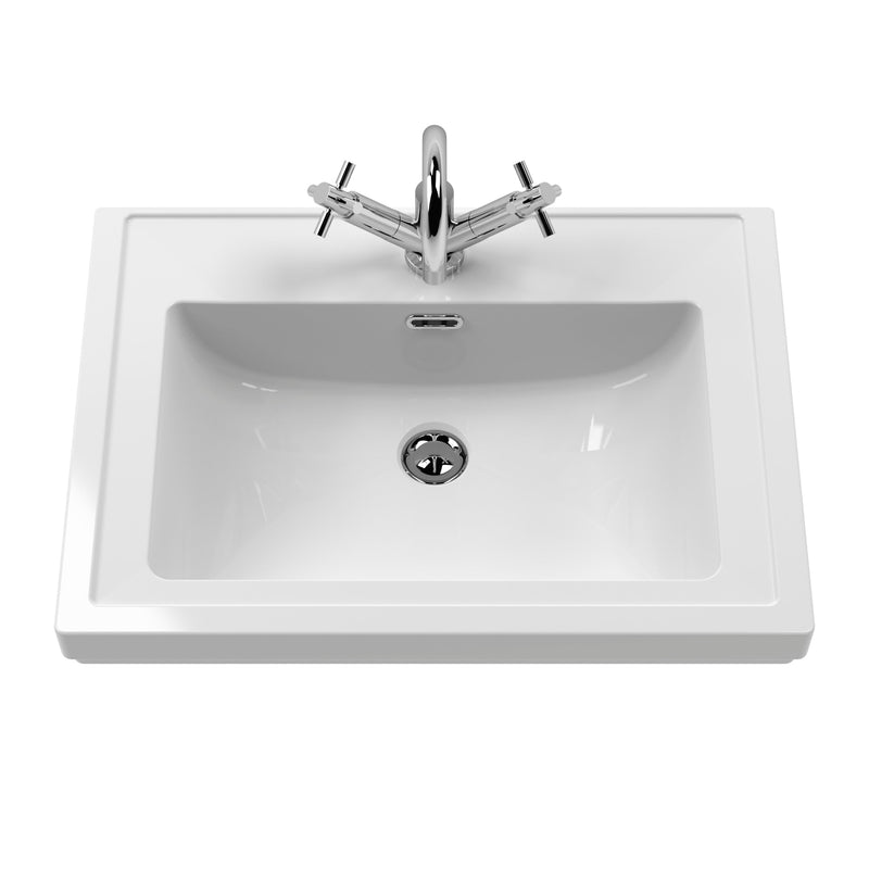Classique 600mm Wall Hung Vanity Unit With 1 Drawer With Fireclay Basin - Satin Grey