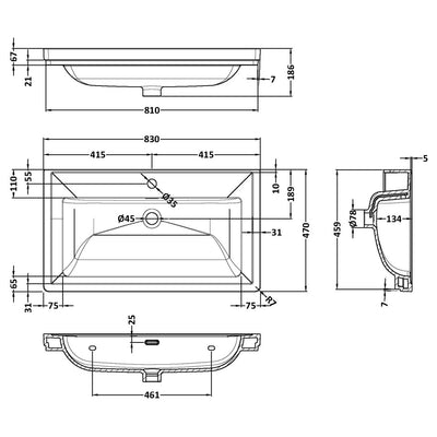Classique 800mm Floor Standing Vanity Unit With 2 Doors With Fireclay Basin - Soft Black
