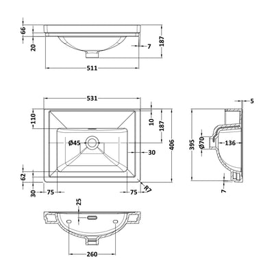 Classique 500mm Wall Hung Vanity Unit With 1 Drawer With Fireclay Basin - Soft Black