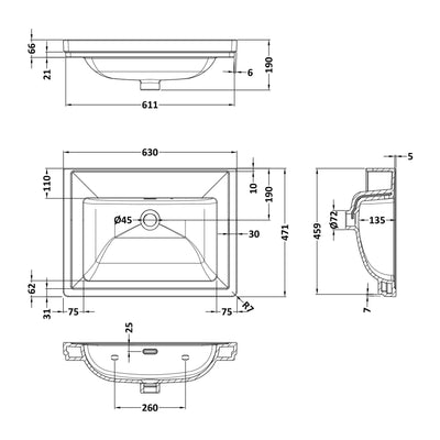 Classique 600mm Wall Hung Vanity Unit With 1 Drawer With Fireclay Basin - Satin Grey
