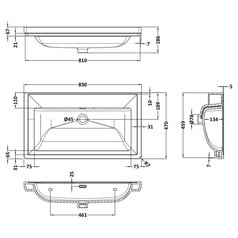 Classique 800mm Wall Hung Vanity Unit With 1 Drawer With Fireclay Basin - Satin Grey
