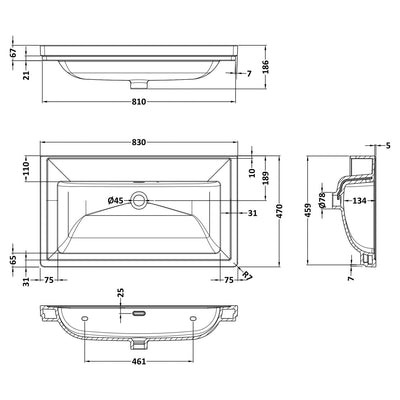 Classique 800mm Wall Hung Vanity Unit With 1 Drawer With Fireclay Basin - Soft Black