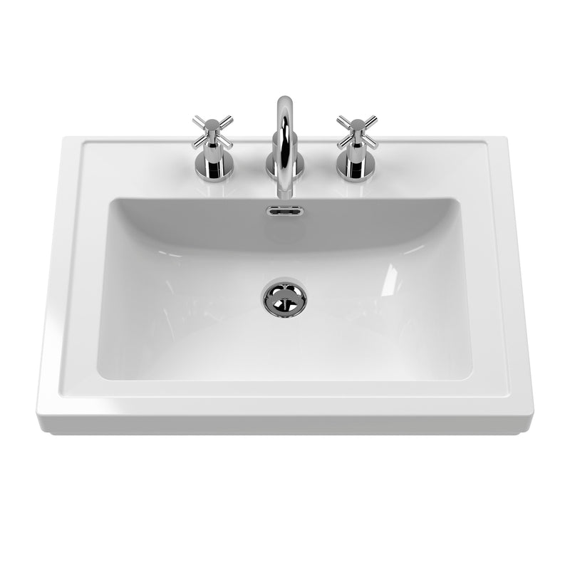 Classique 600mm Wall Hung Vanity Unit With 1 Drawer With Fireclay Basin - Satin Green