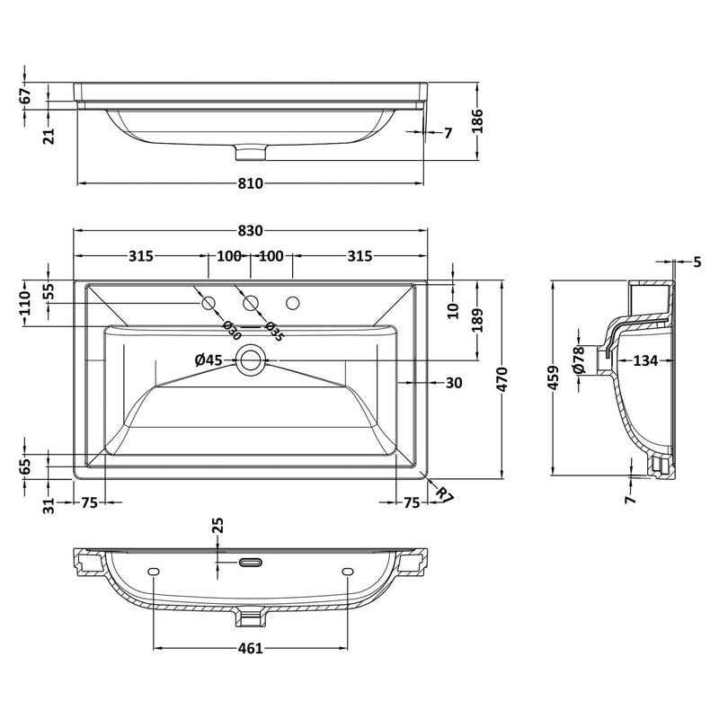 Classique 800mm Wall Hung Vanity Unit With 1 Drawer With Fireclay Basin - Soft Black