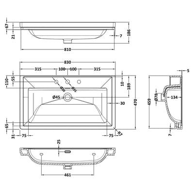 Classique 800mm Floor Standing Vanity Unit With 2 Doors With Fireclay Basin - Soft Black