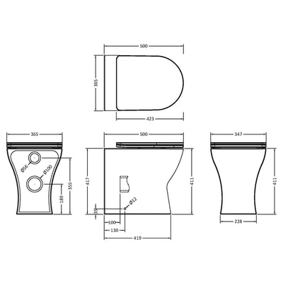 Eden Compact White WC Unit + Lana Rimless Back To Wall Toilet Bundle With Round Chrome Flush Button