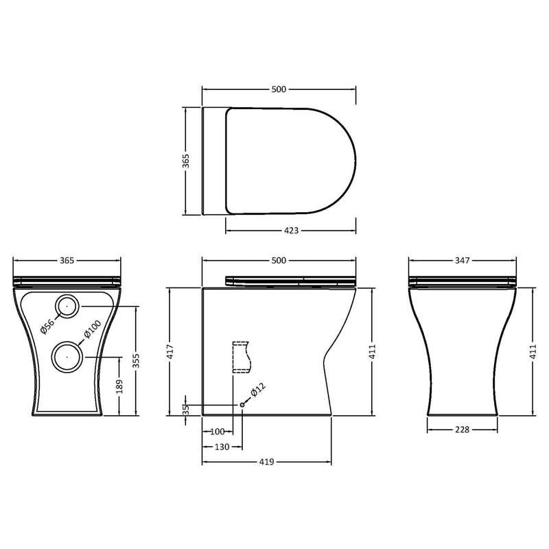 Eden Compact White WC Unit + Lana Rimless Back To Wall Toilet Bundle With Square Brushed Brass Flush Button