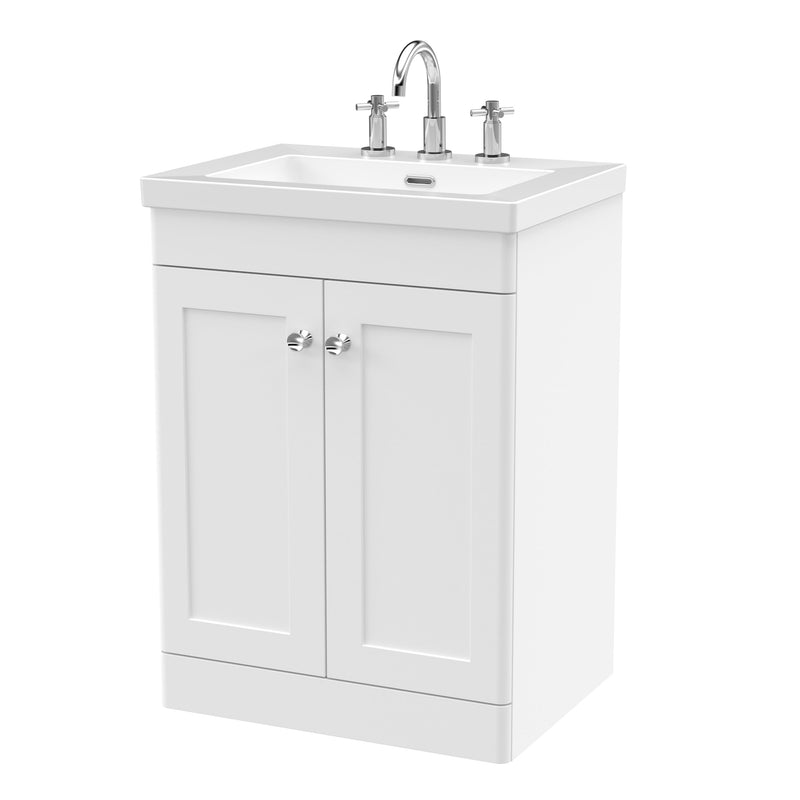 Classique 600mm Floor Standing Vanity Unit With 2 Doors With Contemporary Basin - Satin White