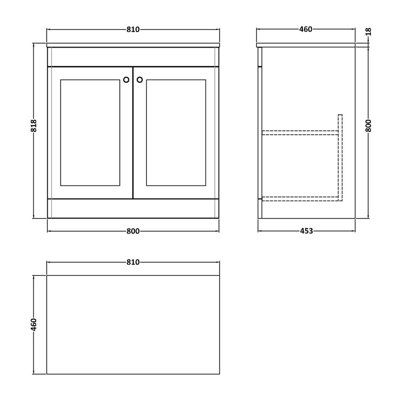 Classique 800mm Floor Standing Vanity Unit With 2 Doors With Carrera Marble Worktop - Satin White