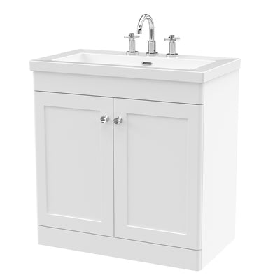 Classique 800mm Floor Standing Vanity Unit With 2 Doors With Contemporary Basin - Satin White