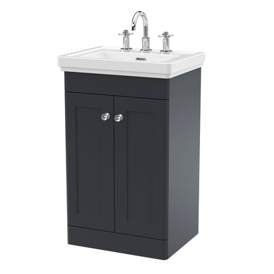 Classique 500mm Floor Standing Vanity Unit With 2 Doors With Fireclay Basin - Soft Black