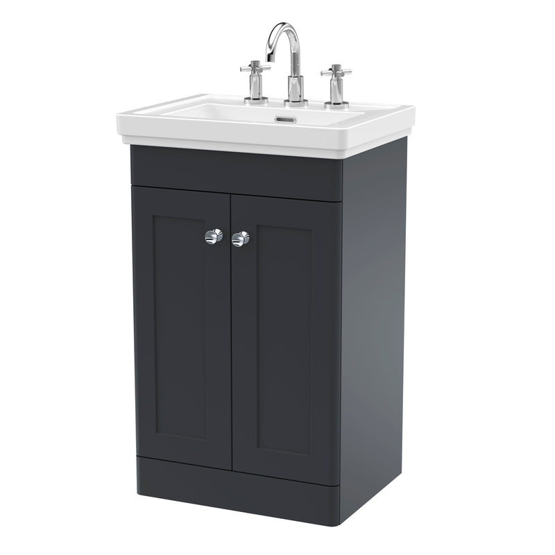Classique 500mm Floor Standing Vanity Unit With 2 Doors With Fireclay Basin - Soft Black