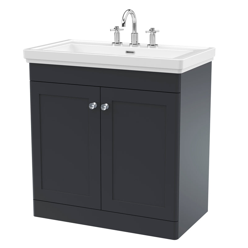 Classique 800mm Floor Standing Vanity Unit With 2 Doors With Fireclay Basin - Soft Black