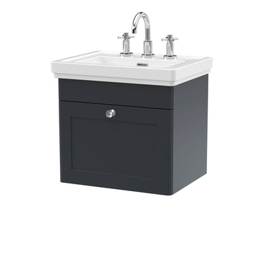 Classique 500mm Wall Hung Vanity Unit With 1 Drawer With Fireclay Basin - Soft Black
