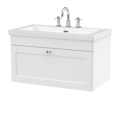 Classique 800mm Wall Hung Vanity Unit With 1 Drawer With Contemporary Basin - Satin White