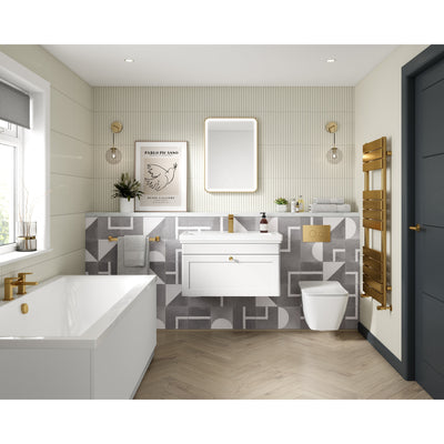 Classique 1200mm Wall Hung Vanity Unit With 2 Drawers With Black Marble Worktop With 2 Round Basins - Satin White