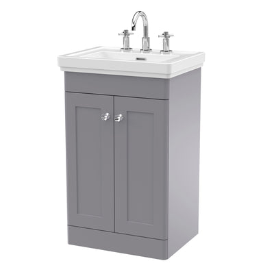 Classique 500mm Floor Standing Vanity Unit With 2 Doors With Fireclay Basin - Satin Grey