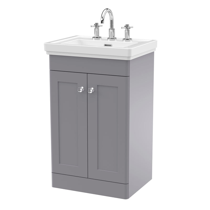 Classique 500mm Floor Standing Vanity Unit With 2 Doors With Fireclay Basin - Satin Grey