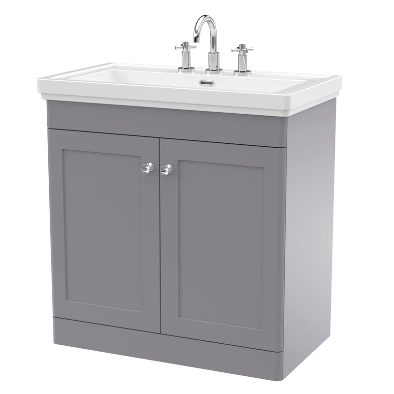 Classique 800mm Floor Standing Vanity Unit With 2 Doors With Fireclay Basin - Satin Grey