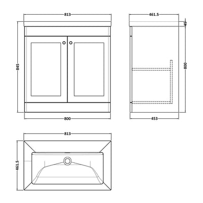 Classique 800mm Floor Standing Vanity Unit With 2 Doors With Contemporary Basin - Satin Grey