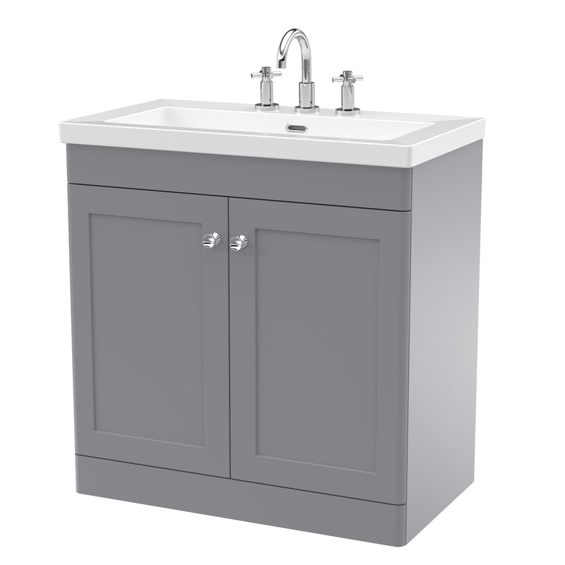 Classique 800mm Floor Standing Vanity Unit With 2 Doors With Contemporary Basin - Satin Grey