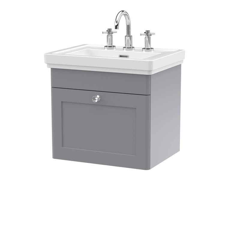 Classique 500mm Wall Hung Vanity Unit With 1 Drawer With Fireclay Basin - Satin Grey