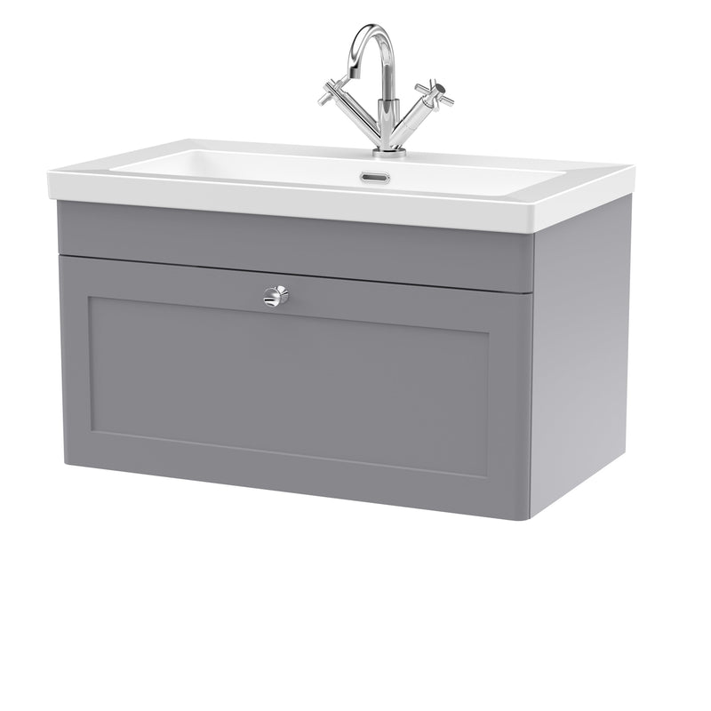 Classique 800mm Wall Hung Vanity Unit With 1 Drawer With Contemporary Basin - Satin Grey