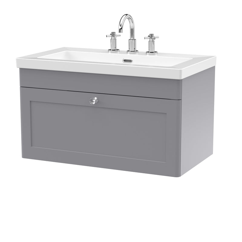 Classique 800mm Wall Hung Vanity Unit With 1 Drawer With Contemporary Basin - Satin Grey