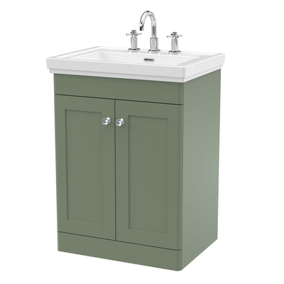 Classique 600mm Floor Standing Vanity Unit With 2 Doors With Fireclay Basin - Satin Green