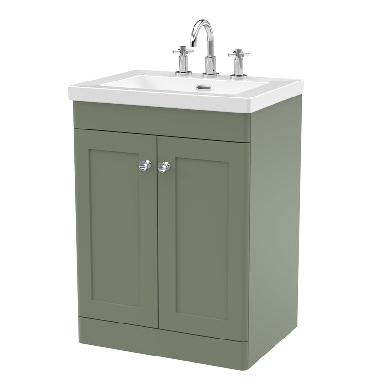 Classique 600mm Floor Standing Vanity Unit With 2 Doors With Contemporary Basin - Satin Green