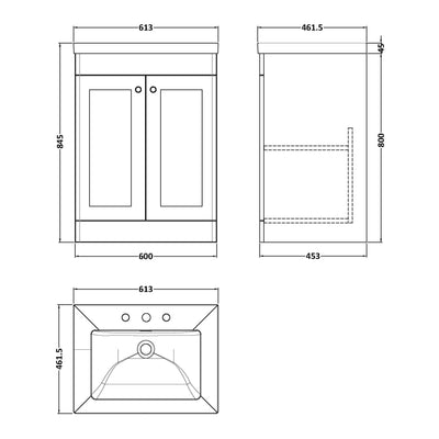 Classique 600mm Floor Standing Vanity Unit With 2 Doors With Contemporary Basin - Satin Green